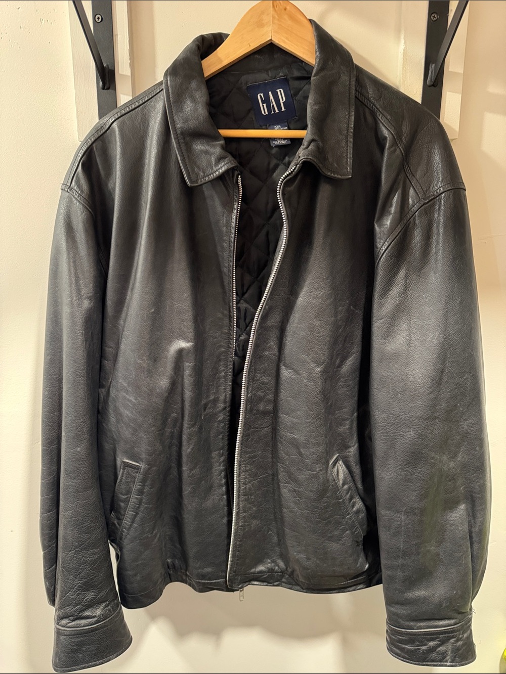GAP Black Leather Bomber Coat